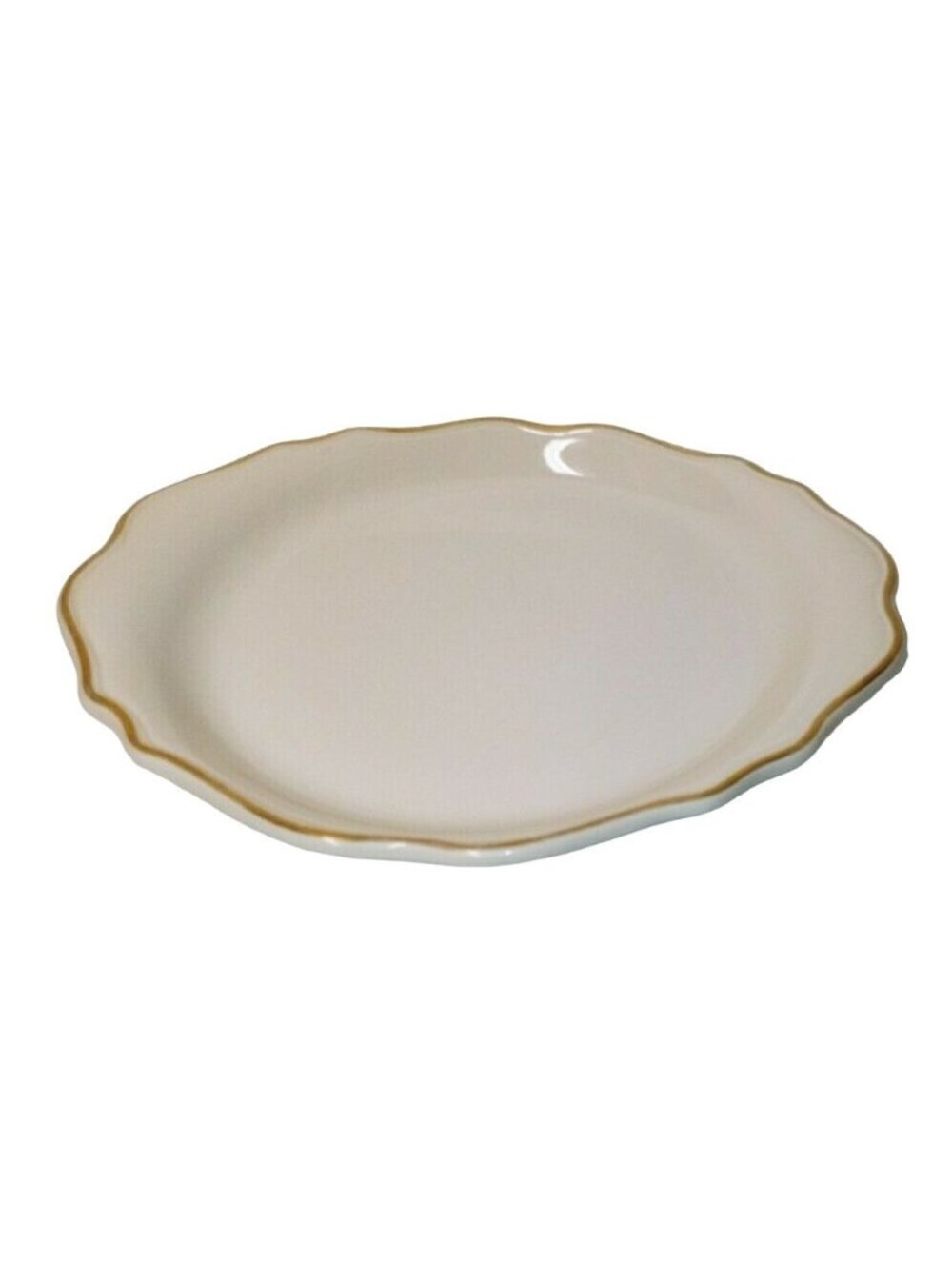 Syracuse China USA Gold Scallop Oval Dinner Plate 12" x 10" Stoneware Vintage Di